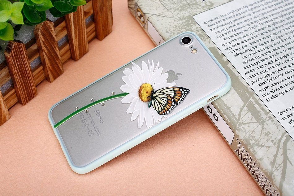 iPhone 7 Case, PHEZEN Colorful Flower Butterfly Plum Blossom Crystal Diamond Bling Hybrid Hard PC + Clear Soft... N19