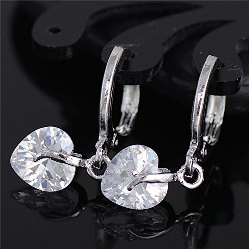 New Arrival! Silver Fashion Heart Gemstone Dangle Earrings Hot Sale N7