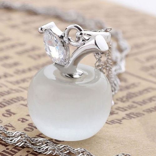 Opal White 925 Sterling Silver Apple Shape Cat Eye Stone CZ Pendant Gift N3