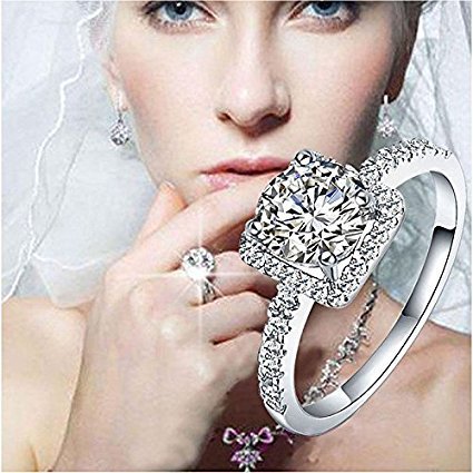 Women Cubic Zirconia Rhinestone 925 Silver Plated Wedding Ring Size 5-8 Jewelry (7)