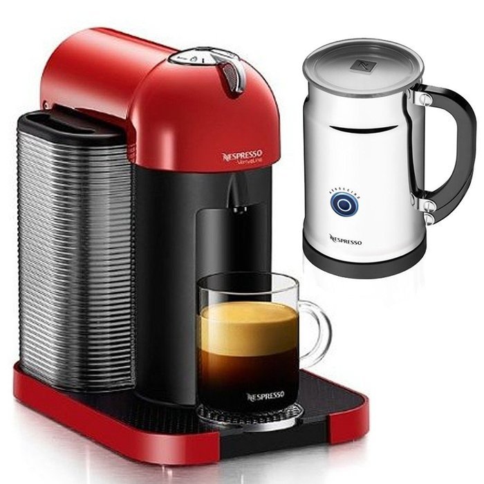 Nespresso VertuoLine Coffee & Espresso Machine - with Aeroccino+ Frother (Red)