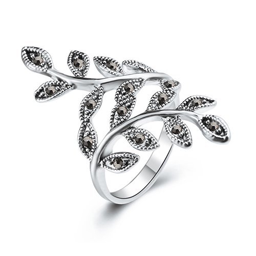 Women's Retro Punk Leaf Shape Rhinestone Decor Ring Party Jewelry Charms Sanwood (8) N3