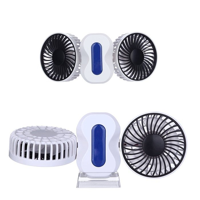 Dreamtop Couples Mini Fan Dual Head Portable USB Rechargeable Personal Fan Quiet Operation with LED Light (Black) N11
