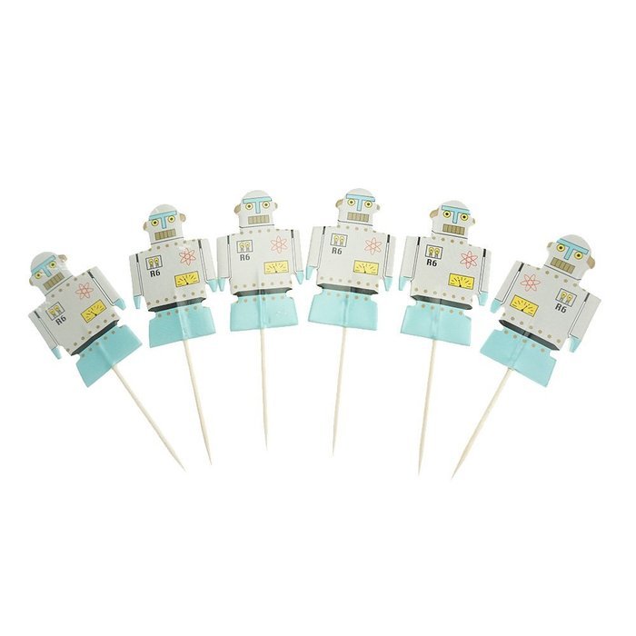 Bilipala Cupcake Toppers Picks Puffy Picks Party Cake Decoration, Space Robots, 24 Count N3