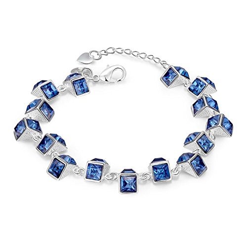 925 Silver Plated Blue Gem Women Wedding Sapphire Bracelet Bangle Jewelry N3
