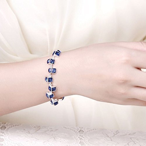 925 Silver Plated Blue Gem Women Wedding Sapphire Bracelet Bangle Jewelry N6