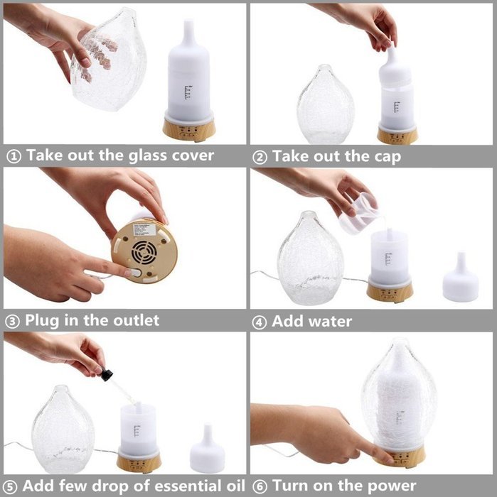 3E Home 30-2300 Cool Mist Humidifier Ultrasonic Essential Oil Diffuser (Blue glass cover) N8
