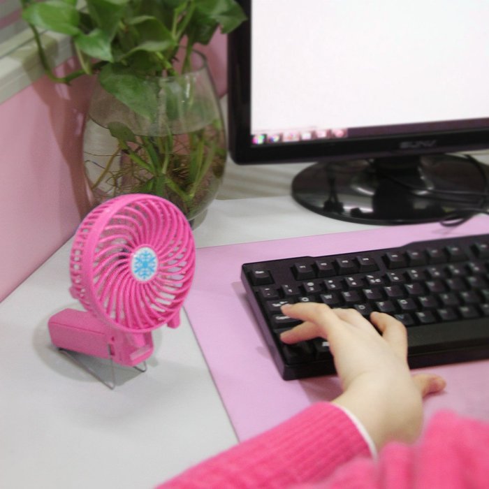 Dealpeak Mini Rechargeable Foldable USB Handheld Fan Fast Cooling Fan Cooler (pink) N7