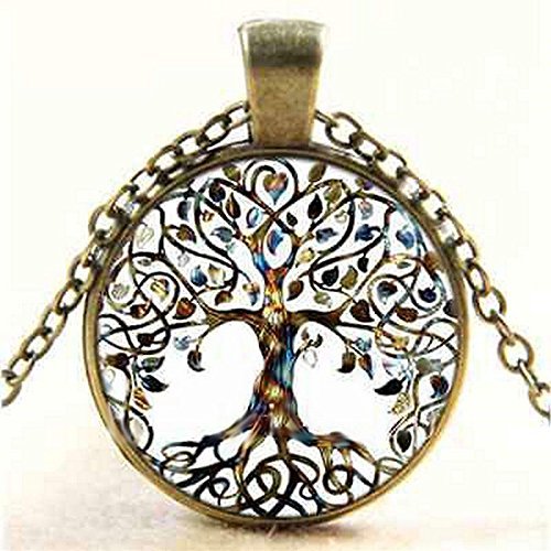 Vintage Fashion Living Tree of Life Cabochon Glass Pendant Bronze Chain Necklace N4