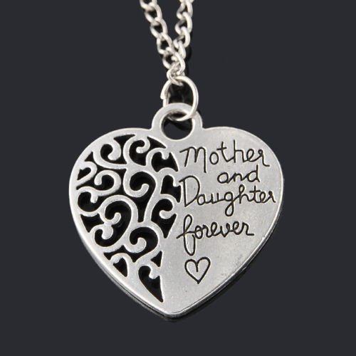 Women 18" Silver Mother and daughter Forever" Heart Pendant Necklace Chain Gift N3