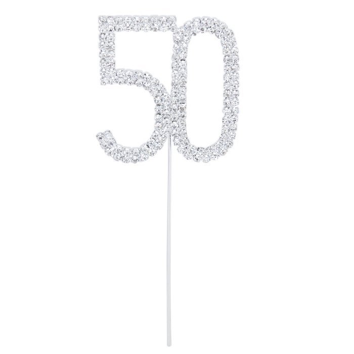 50th Anniversary Birthday Cake Topper w/Rhinestone Party Decoration