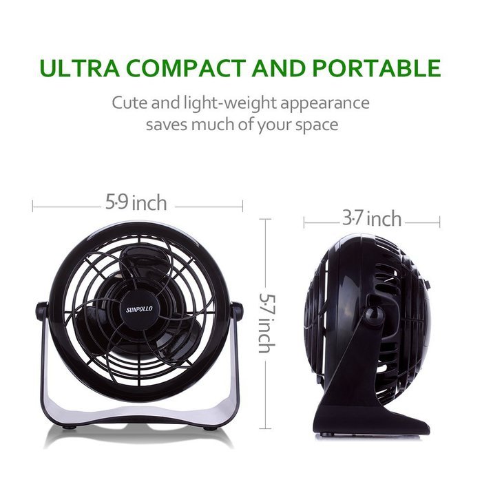 SUNPOLLO Desktop USB Fan, Mini Table Fan for Home and Office (USB Powered, Large Airflow, Personal Cooling, Quiet... N10