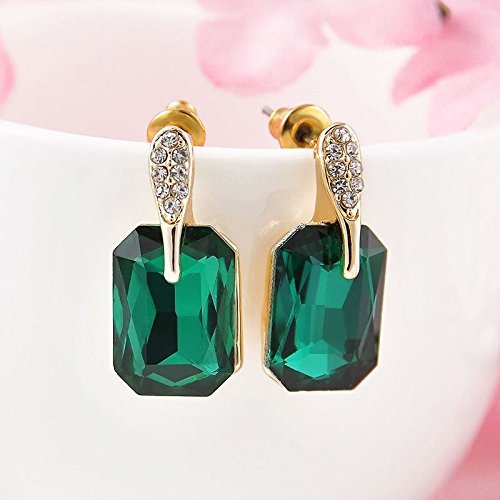 Vintage Elegant Womens Green Square Crystal Ear Stud Earrings Jewelry Gift N2
