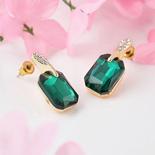 Vintage Elegant Womens Green Square Crystal Ear Stud Earrings Jewelry Gift N3