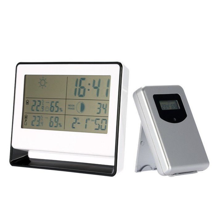 Hense Wireless Weather Station Forecast Temperature Humidity Barometer 2 Alarm Clocks HT12