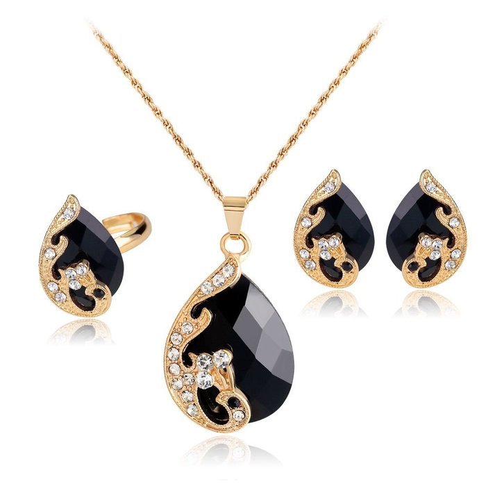 5 Colors Party Wedding Rhinestones Glass Necklace Earrings Ring Jewellery Set N4
