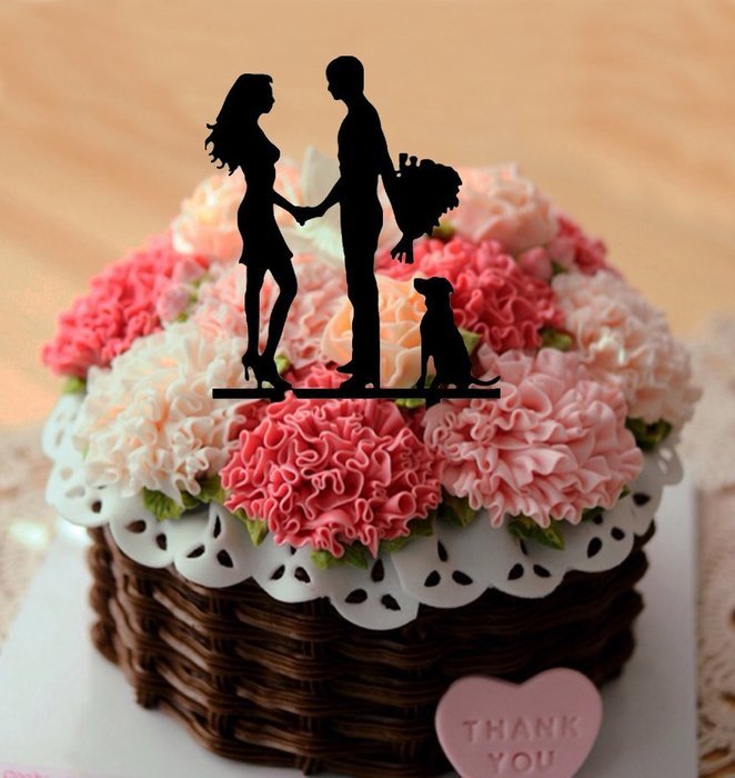 Ecape Acrylic Cake Topper of Engagement and Wedding with Bride and Groom and Their Lovely Cat Pack of 1 N4