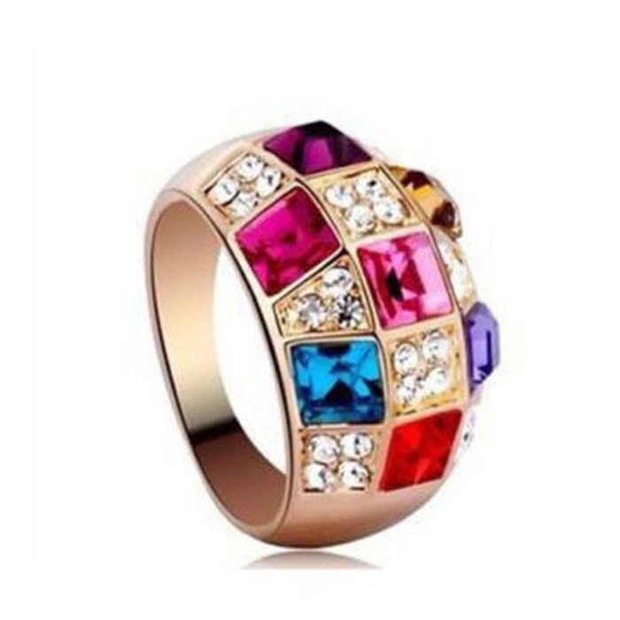 Luxury Women Colourful Rhinestone Crystal Finger Dazzling Ring Jewellery Size 7