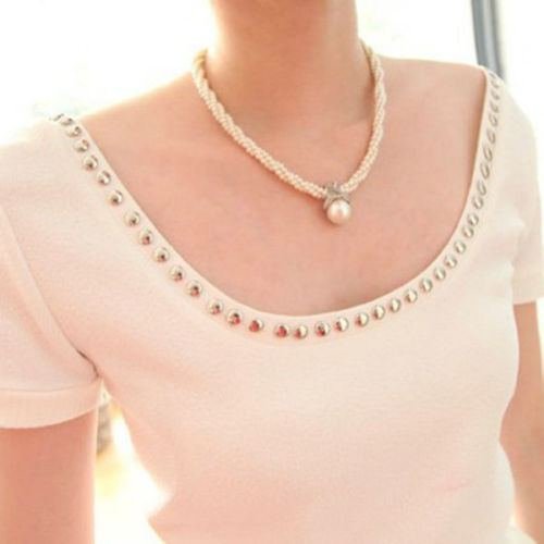 Fashion Jewelry Pendant Crystal Chunky Pearl Bib Chain Statement Necklace B42 N3