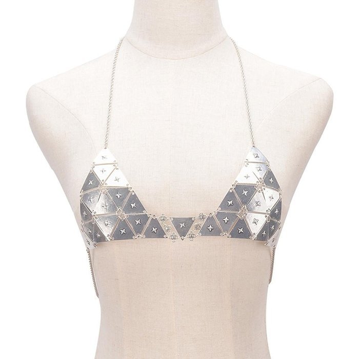 Underwear, PHOTNO Retro Fashion Silver Bra Body Sequin Necklace Chain Bikini Chain