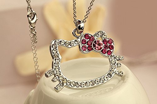 R47-D 2016 New Hello Kitty Pink Crystal Bow Charm Pendant Necklace N2