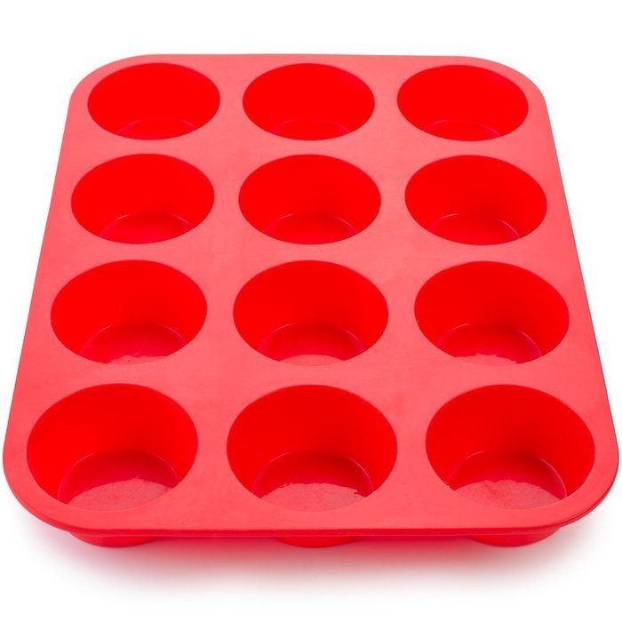 12 Cup Muffin Pan ~ BEST QUALITY COOKWARE ~ Red Silicone Baking Cups ~ Patty Cake's Bakeware ~ Cupcakes, Brownies...