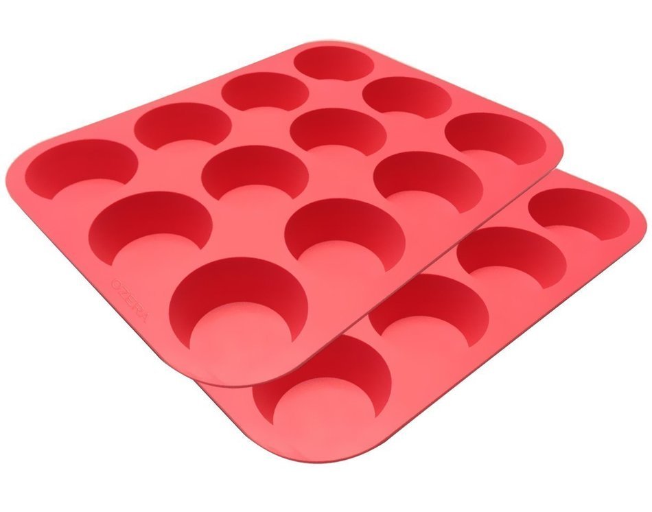 12 Cup Muffin Pan ~ BEST QUALITY COOKWARE ~ Red Silicone Baking Cups ~ Patty Cake's Bakeware ~ Cupcakes, Brownies... N2