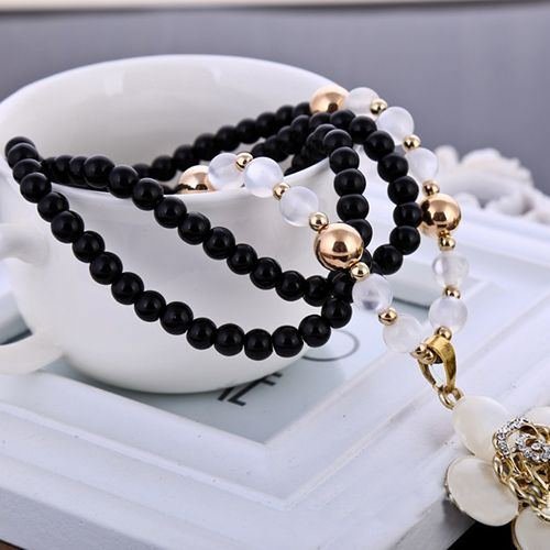 Fashion Chain Necklace Rhinestone Flower Black Pendant Trendy Multilayer Chain N2