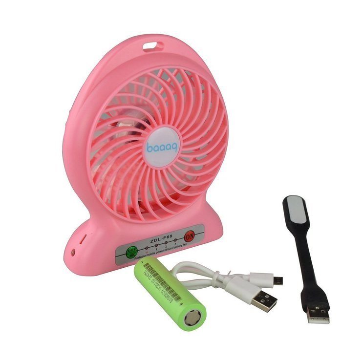 Baaaq Mini USB 3 Speeds Rechargeable Portable Table Fan with Emergency Power Bank, Black N14