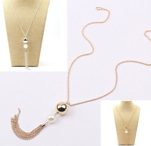 Fashion Women's Lady Pearls Long Chain Charms Sweater Chain Tassel Necklace N4