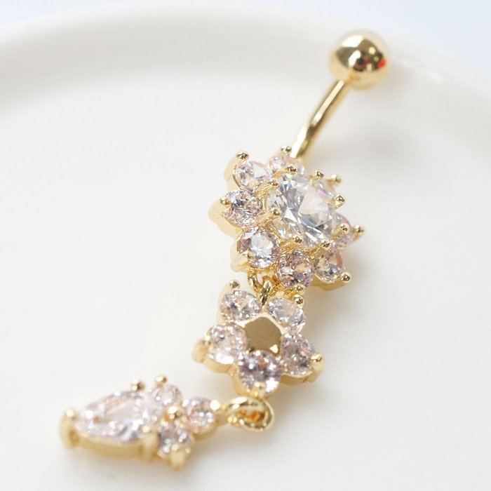 Beauty Crystal Flower Dangle Navel Belly Button Ring Bar Body Piercing Jewelry N5 Free Image 1688