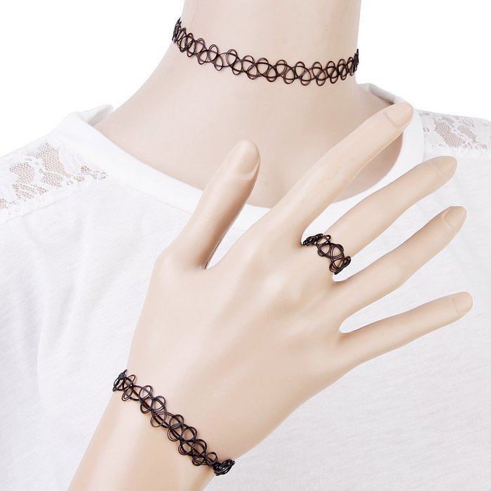 Beautiful Bead Vintage Style Tattoo Simulant Elastic Thigh Chain Band Black N41
