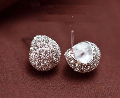 Women Girl Silver Plated Clear Crystal Rhinestone Ear Stud Earrings Gift (silver) N3