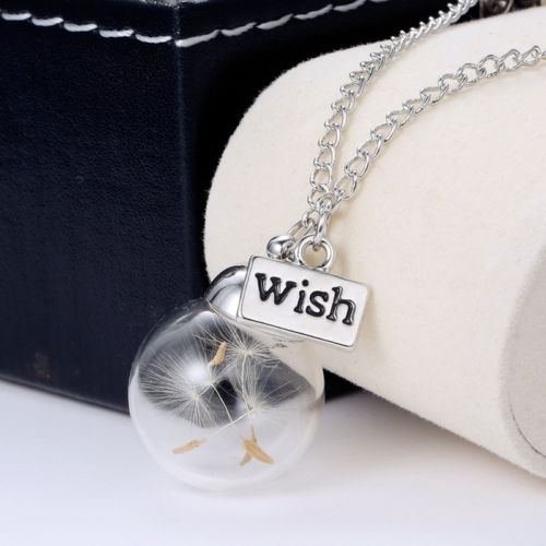 Fashion Women Real Dandelion Seeds Lucky Glass Wishing Bottle Pendant Necklace