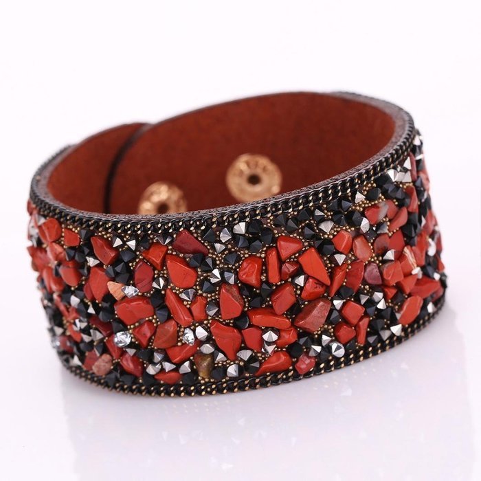 AutumnFall&reg; Womens Simulated Gemstones Beaded Leather Wrap Around Bracelet (Black) N7