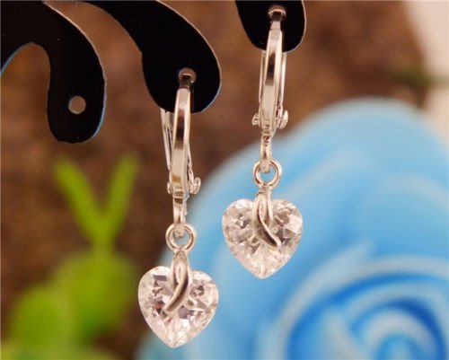 New Arrival! Silver Fashion Heart Gemstone Dangle Earrings Hot Sale N8