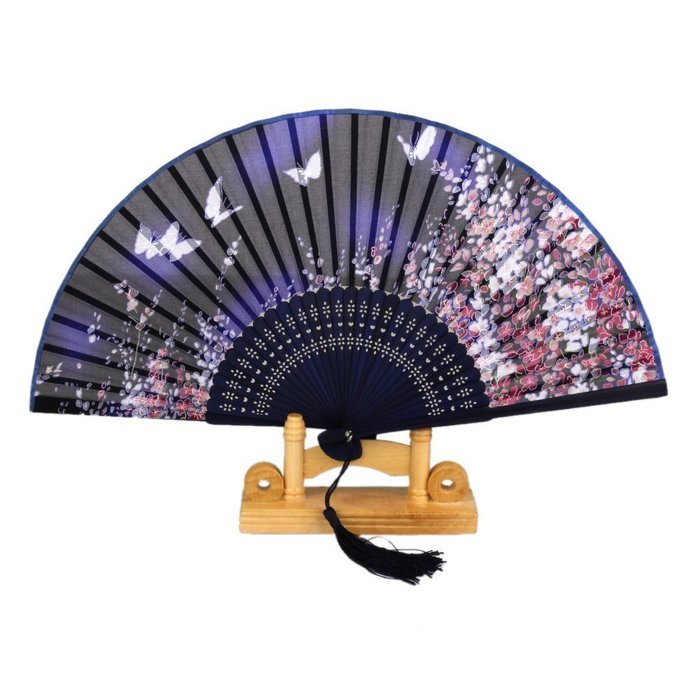 Hollow Rib Flower Hand Fan Folding Fan Pocket Fan (Blue) N33
