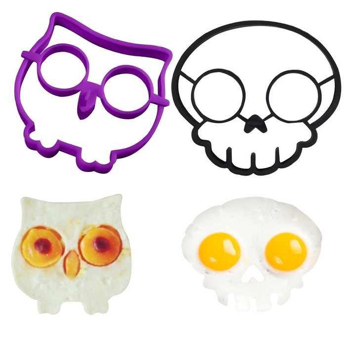 Cy3Lf Clearance Sale - Cy3Lf Silicone Egg Mold Ring, Purple Owl Shaped Egg Ring & Black Skull Shaped Egg Ring(...