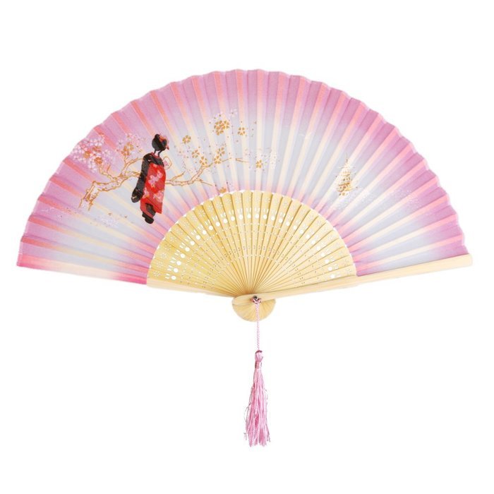 Hollow Rib Flower Hand Fan Folding Fan Pocket Fan (Blue) N34
