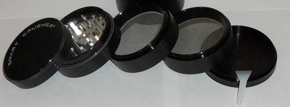 Authentic SMART CRUSHER 5 Piece Herb Spice Coffee Tobacco Pollen Grinder +Free Pollen Scraper (2.5 Premium Black)
