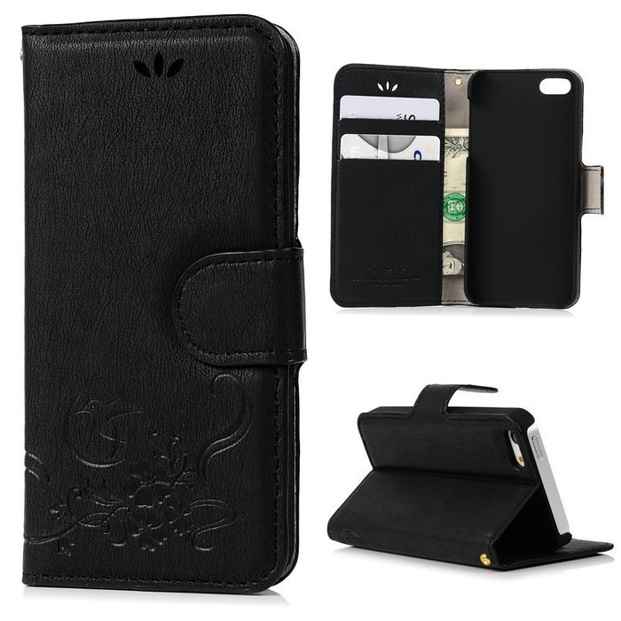 iPhone SE Case,iPhone 5S Case,iPhone 5 Case - Flip Wallet Case Stand Vintage Embossed Flowers PU Leather Texture... N26
