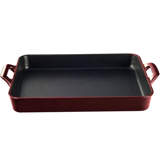 La Cuisine LC 8105 1 Piece Shallow Cast Iron Roasting Pan with Enamel Finish, Ruby