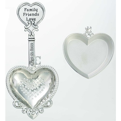 Keys to Love Heart Shaped Tea Strainer with Drip Tray - By Ganz