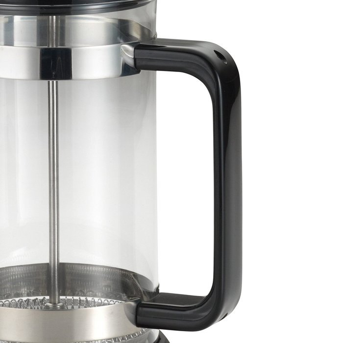 BonJour Coffee Borosilicate Glass French Press with Coaster & Scoop, 12.7-Ounce, Riviera, Black N2