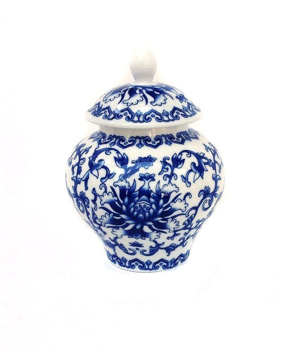 Ancient Blue and White Porcelain Tea Storage Helmet-shaped Temple Jar ( large size) N2