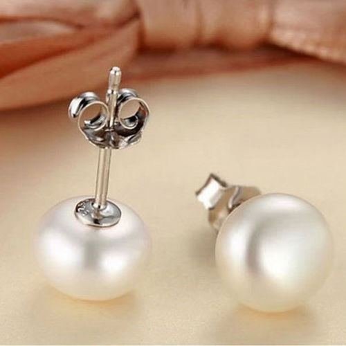 New Silver Plated White Pearl Ear Stud Studs Earrings Women Lady N6