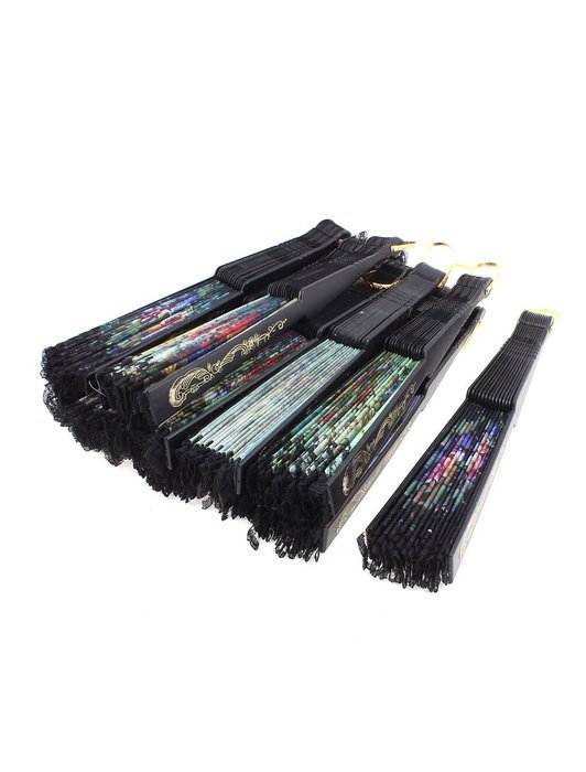 Flower Pattern Fabric Lace Folding Dancing Wedding Hand Fan 12Pcs N2