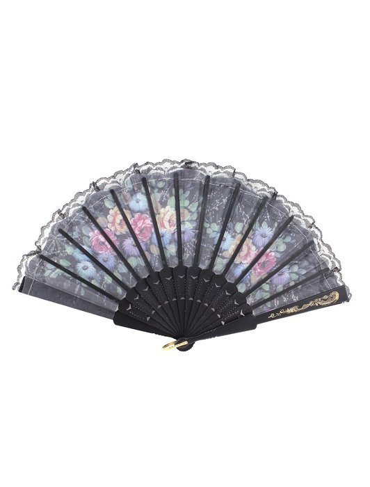 Flower Pattern Fabric Lace Folding Dancing Wedding Hand Fan 12Pcs N3