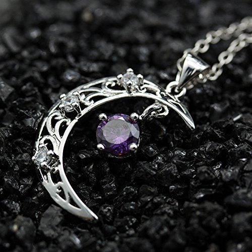 Fashion Women Silver Charm Moon Amethyst Crystal Hollow Vintage Necklace Pendant N2