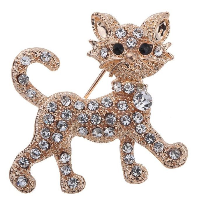 Lovely Gold Plated Full Rhinestone Crystal Cat Brooch Pin Party Jewelry Gift N2